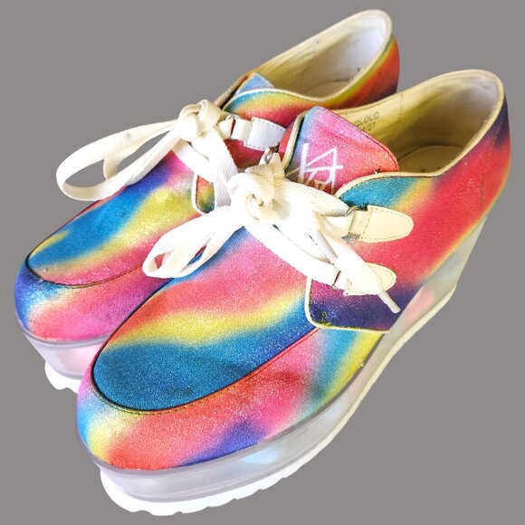YRU QLOUD Rainbow Glitter Clear Platform Shoes Creepers Kawaii Rave Festival Sz - Picture 3 of 15